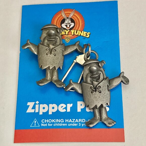 Vtg Fred Barney Flintstone Pin Zipper Pull Set Warner Bros Purse Backpack Charm - Picture 3 of 10